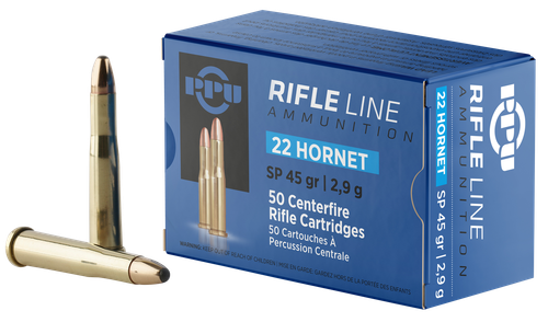 Prvi Partizan Rifle Ammunition PP22H, 22 Hornet, Soft Point, 45 gr, 2430 fps, 50 Rd/Bx