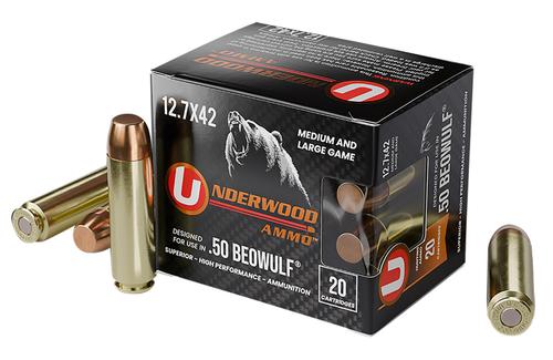 Underwood Rifle Ammunition UA557, 50 Beowulf, Full Metal Jacket, 350 gr, 1775 fps, 20 Rd/Bx
