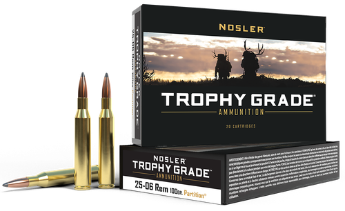 Nosler Trophy Grade Rifle Ammunition 60005, 25-06 Remington, Partition, 100 GR, 3300 fps, 20 Rd/bx