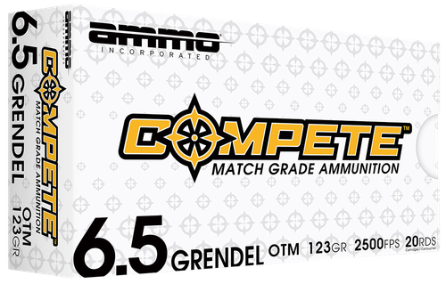 Ammo Inc Compete Rifle Ammunition 65GR123BTHPA20, 6.5 Grendel, Open Tip Match, 123 gr, 2500 fps, 20 Rd/Bx