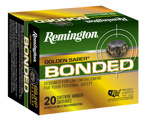 Remington Golden Saber Bonded Pistol Ammunition 29325, 45 ACP, Jacketed Hollow Point (JHP), 185 gr, 1015 fps, 20 Rd/Bx