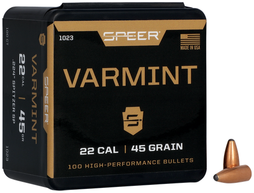 Speer 22 Caliber 45 Grain Spitzer 100/Box (1023), Not Loaded