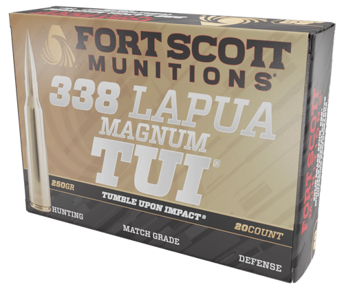 Fort Scott Munitions TUI Rifle Ammunition 338250SBV1, 338 Lapua Mag, Solid Copper Spun, 250 gr, 2994 fps, 20 Rd/Bx