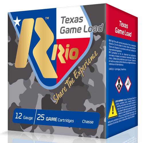 Rio Texas Game Load HV High Brass Shotshells, 12 Gauge, 2-3/4", 1-1/4 oz, 1350 fps, #7.5 Shot, 25 Rd/bx