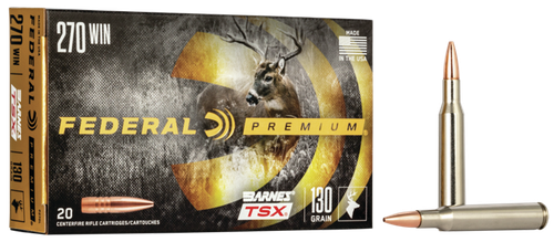 Federal Premium Vital-Shok Rifle Ammunition P270L, 270 Winchester, Barnes Triple Shock X-Bullet, 130 GR, 3060 fps, 20 Rd/bx
