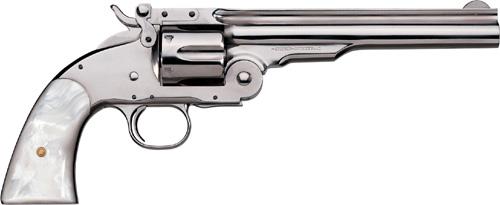 Uberti 1875 No. 3 2nd Model Top Break Revolver U348572, 45 Colt, 7", Pearl-style Stock, Nickel Finish