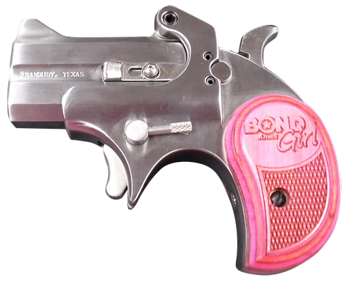 Bond Arms Mini Bond Girl Derringer MINI, 357 Magnum/ 38 Special +P, 2.5", Pink Laminate Grip, Stainless Finish, 2 Rd
