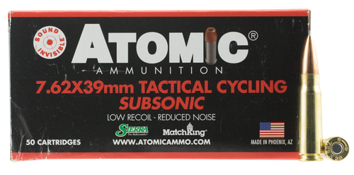 Atomic Tactical Cycling Subsonic Rifle Ammunition 00474, 7.62x39mm, HPBT, 220 GR, 1050 fps, 50 Rds/Bx