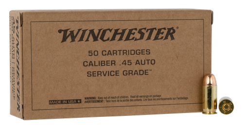Winchester Military Grade Pistol Ammunition SG45W, 45 ACP, Full Metal Jacket, 230 GR, 865 fps, 50 Rd/bx