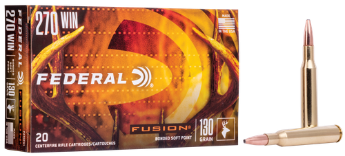 Federal Fusion Rifle Ammunition F270FS1, 270 Winchester, Fusion Ammunition, 130 GR, 3050 fps, 20 Rd/bx