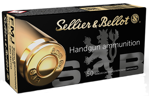 Sellier & Bellot Pistol Ammuntion SB380A, 380 ACP, Full Metal Jacket (FMJ), 92 GR, 990 fps, 50 Rd/bx