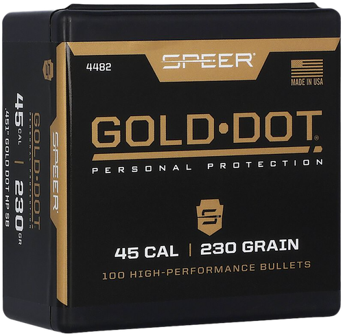Speer 45 Caliber 230 Grain Gold Dot Hollow Point Short Barrel 100/Box (4482), Not Loaded
