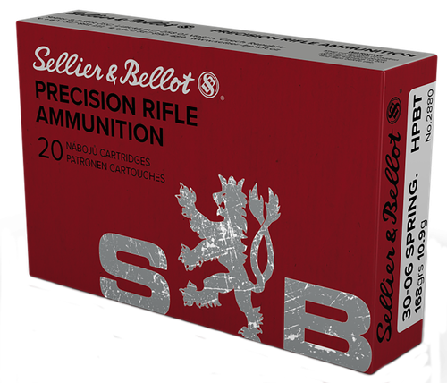 Sellier & Bellot Rifle Ammuntion SB3006D, 30-06 Springfield, Boat Tail Hollow Point (HP), 168 GR, 2692 fps, 20 Rd/bx