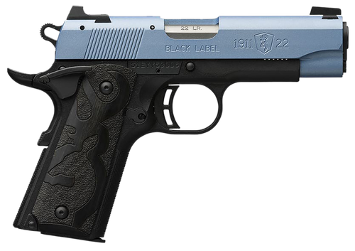 Browning Arms 1911 Black Label Pistol 051898490, 22 LR, 3.63", Black Laminate Wood Grips, Polar Blue Cerakote Slide, 10 Rds