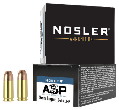 Nosler Match Grade Handgun Ammunition 51286, 9mm Luger, JHP, 124 GR, 20 Rd/Bx