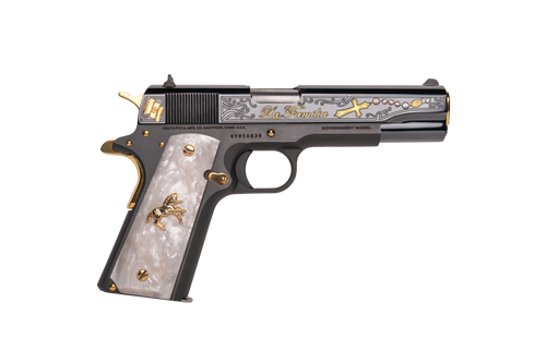 Custom & Collectible Colt 1911 "La Familia" Limited Edition Pistol CNCLAFAM, 38 Super, 5", Pearl Grips, Stainless/Gold Plated, 24k Gold Inlay, 8 Rds
