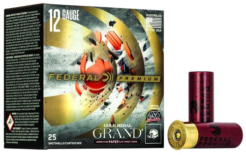 Federal Premium Gold Medal Grand Paper Shotshells GMT1188, 12 Ga, 2-3/4", 1 1/8oz, 1200 fps, #8 Lead Shot, 25 Rds/bx