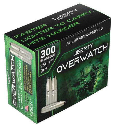 Liberty OverWatch Rifle Ammunition LAOW300962500, 300 Blackout, Open Cavity Design, 96 gr, 2500 fps, 20 Rd/Bx