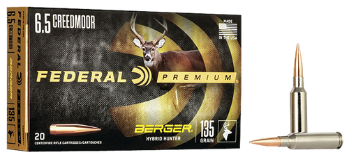 Federal Premium Berger Hybrid Rifle Ammunition P65CRDBCH1, 6.5 Creedmoor, Berger Hybrid, 135 GR, 2775 fps, 20 Rds/Bx