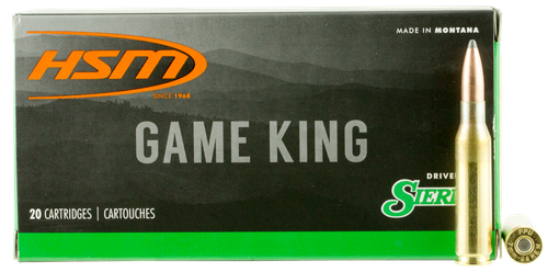 HSM Game King Rifle Ammunition 7MM088N, 7mm-08 Remington, Spitzer Boat Tail, 150 GR, 20 Rd/Bx