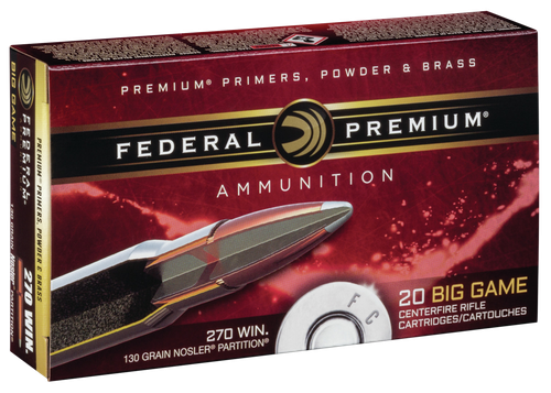 Federal Premium Vital-Shok Rifle Ammunition P270P, 270 Winchester, Nosler Partition, 130 GR, 3060 fps, 20 Rd/bx