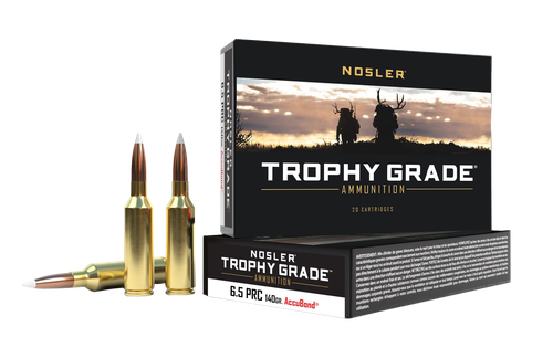 Nosler Trophy Grade Rifle Ammunition 61014, 6.5 PRC, Nosler AccuBond, 140 gr, 2900 fps, 20 Rd/Bx