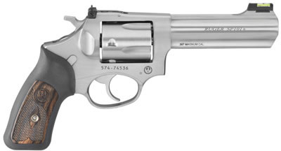 Ruger SP101 Revolver 5771, 357 Magnum, 4.2 in, Cushion Inset Rubber Grip, Satin Stainless Finish, 5 Rd