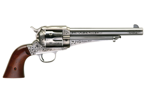 Taylors 1875 Army Outlaw Revolver 550394, 44-40 Win, 7.50", Walnut Grips, Engraved Stainless Finish, 6 Rds