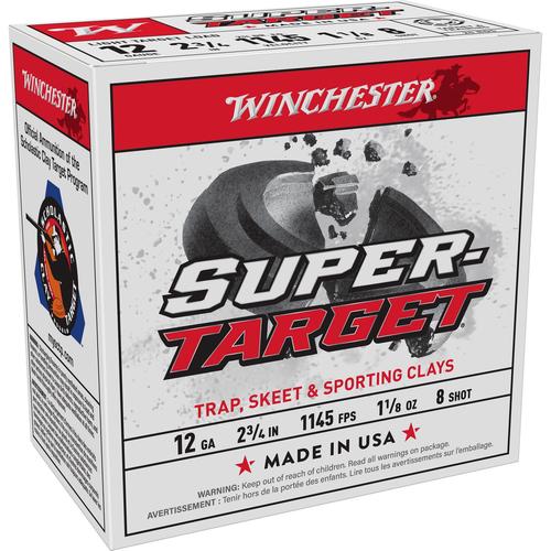 Winchester Super Target Shotshells TRGT128, 12 Gauge, 2-3/4", 1-1/8 oz, 1145 fps, #8 Lead Shot, 25 Rds/Bx