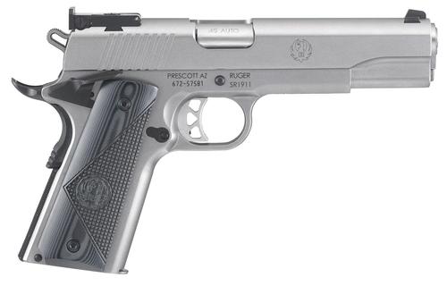 Ruger SR1911 Target Pistol 6736, 45 ACP, 5", Stainless Steel Grip/Frame, Stainless Finish, 8 Rds