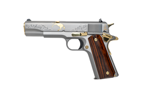 Custom & Collectible Colt 1911 Rampant, Limited Edition Pistol, CNCCOLTRAMP, 45 ACP, 5", Ironwood Grips, Stainless Finish, 24k Gold Inlay, 8 Rds
