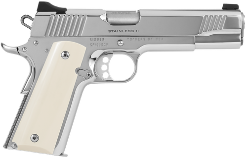 Kimber Stainless II 3200397 Pistol, 38 Super, 5", High Polished Slide, Bonded Smooth Ivory Grips, 9 Rd