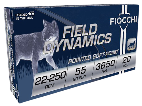 Fiocchi Extrema Rifle Ammunition 22250B, 22-250 Remington, Pointed Soft Point (SP), 55 GR, 20 Rd/bx