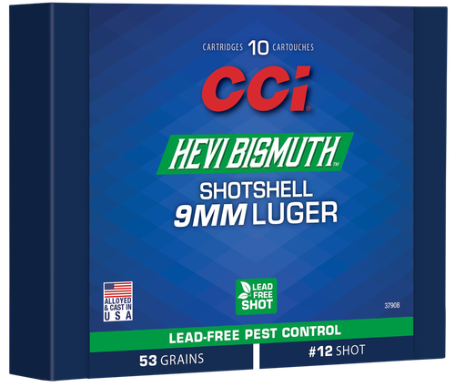 CCI Hevi-Bismuth Pest Control Pistol Ammunition 3790B, 9mm Luger, 53 gr, #12 Shot, 10 Rd/Bx