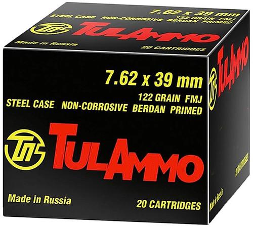 Tulammo Rifle Ammunition UL076210, 7.62mmX39mm, Full Metal Jacket (FMJ), 122 GR, 100 Rd/bx
