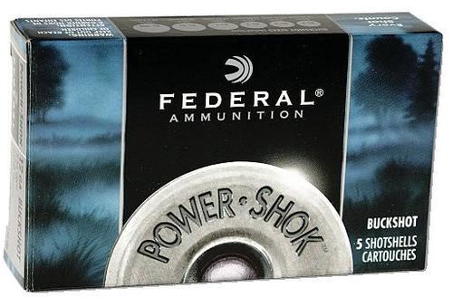 Federal Premium Power Shok F1641B, 16 Gauge, 2-3/4", 12 Pellets, 1225 fps, #1 Lead Buckshot, 5 Rd/bx