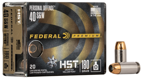 Federal Personal Defense HST Pistol Ammunition P40HST1S, 40 Smith & Wesson, Jacketed Hollow Point (JHP), 180 GR, 20 Rd/bx