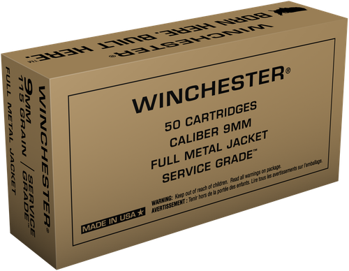 Winchester Service Grade Pistol Ammunition SG9W, 9MM, Full Metal Jacket, 115 GR, 50 Rds/Bx