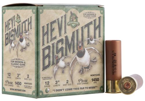 HEVI-Shot Hevi-Bismuth Waterfowl Shotshells HS14002, 12 Gauge, 3", 1450 fps, #2 Shot, 25 Rds/bx