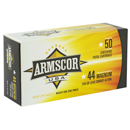 Armscor Pistol Ammunition FAC44M-1N, 44 Remington Magnum, Semiwadcutter, 240 GR, 50 Rd/bx