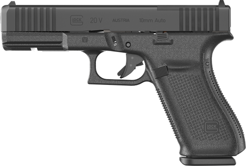 Glock 20 V MOS Pistol UV2050203MOS, 10mm, 4.61 in, Polymer Grip, Black nDLC Finish, Fixed Sights, GMB Barrel, 15 Rd