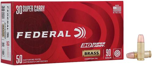 Federal Champion Pistol Ammunition C3090A, 30 Super Carry, Full Metal Jacket, 90 gr, 1300 fps, 50 Rd/Bx