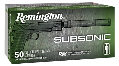 Remington Subsonic Pistol Ammunition 28428, 45 ACP, Flat Nose Enclosed Base, 230 gr, 50 Rd/Bx
