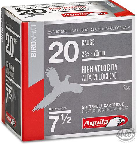 Aguila High Velocity Hunting Shotshells 1CHB2007, 20 Gauge, 2-3/4", 1 oz, #7.5, 1220 fps, 25 Rds/Bx