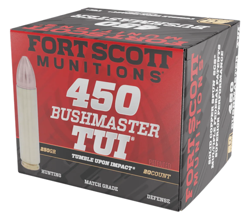 Fort Scott Munitions TUI Rifle Ammunition 450BM250SCV, 450 Bushmaster, Solid Copper Spun, 250 gr, 2261 fps, 20 Rd/Bx