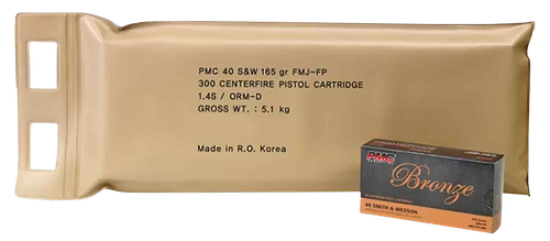 PMC Bronze Line Pistol Ammunition 40DBP, 40 S&W, Full Metal Jacket, 165 GR, 989 fps, 300 Rd/bx