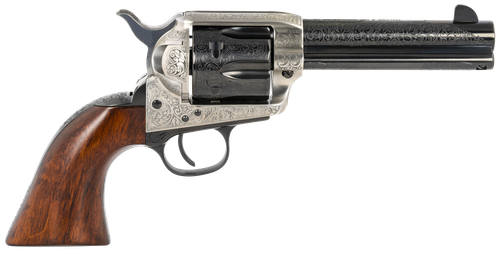 Taylors 1873 Cattleman Revolver 550925, 45 Colt, 4.75", Walnut Grips, Coin Photo Engraved Finish, 6 Rds