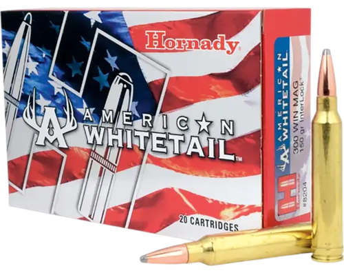 Hornady American Whitetail Rifle Ammunition 8204, 300 Winchester Magnum, Soft Point (SP), 150 GR, 2979 fps, 20 Rd/bx