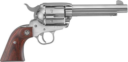 Ruger Vaquero KNV455 Revolver 5104, 45 Long Colt, 5 1/2 in, Checkered Black Grip, Gloss Stainless Finish, 6 Rd