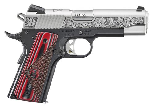 Ruger SR1911 Red Barn Street Edition Pistol 16701, 45 ACP, 4.25in, Black/Gray/Red Deluxe Checkered G10, Black Anodized Finish, 7 Rds